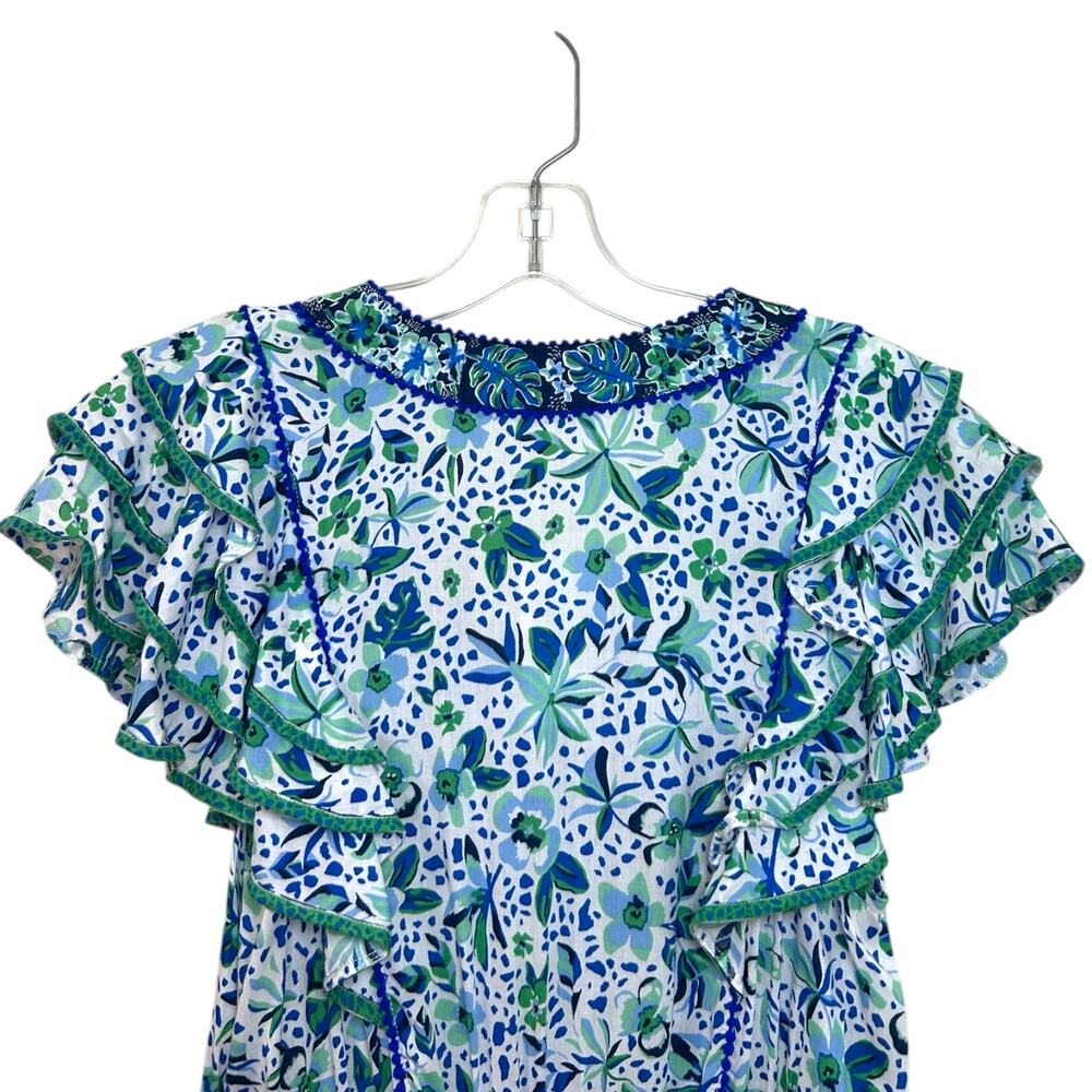 Poupette St Barth, NWT 'Camila' Mini Dress, Floral Ruffle, Blue Monaco, Medium - Picture 11 of 15